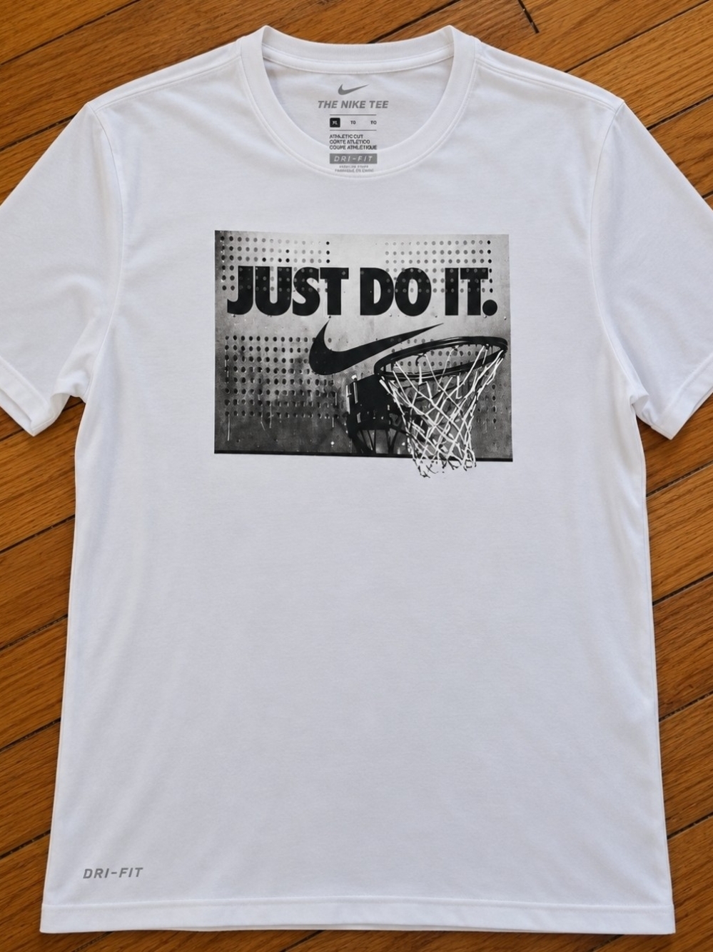 Nike White Short-Sleeve Tee with Black Basketball Graphic